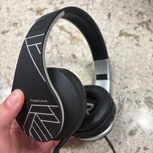 PowerLocus P2 Bluetooth Over Ear Wired Headphones Black Silver w/ Case and Cord